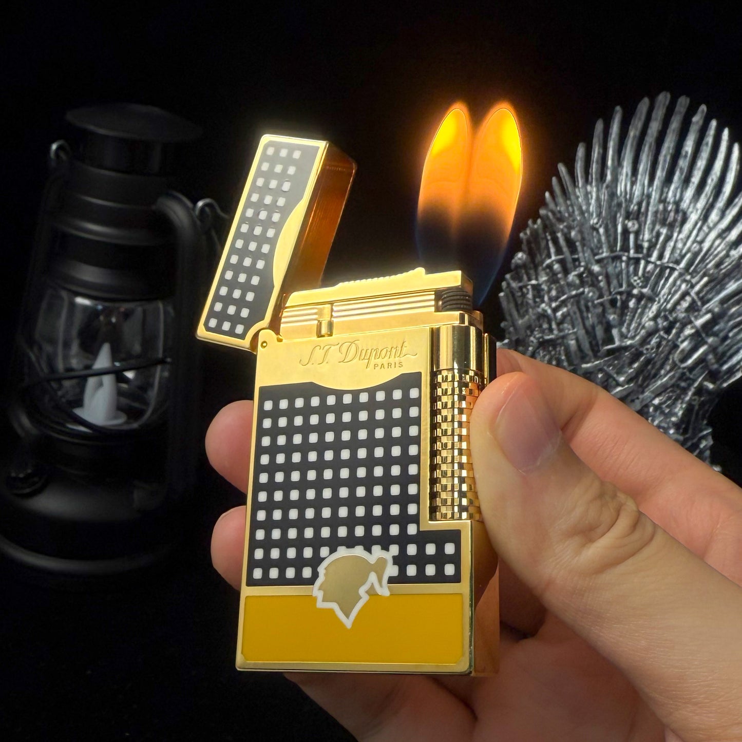 Double Flame S.T. Dupont Ligne 2 Cohiba Lighter Black & Yellow Lacquer #135