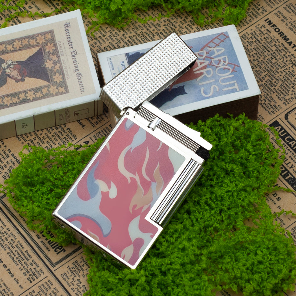 Double Flame S.T. Dupont Ligne 2 Camo Red Guilloche Cling Flame Lighter #198
