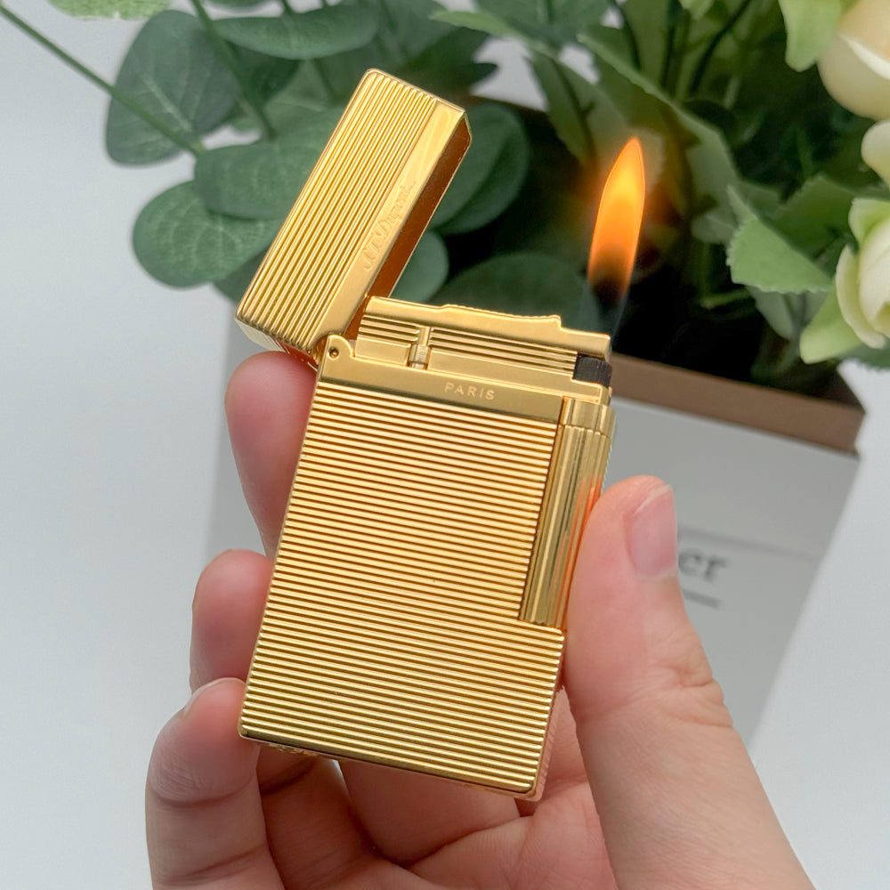 Horizontal Stripes Metal ST Dupont Ligne 2 Lighter #010 Gold