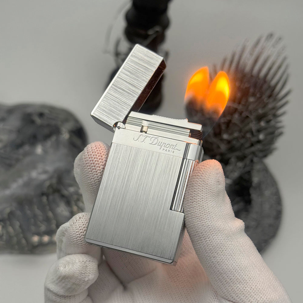 Double Flames Brushed Metal Dupont Gas Lighter #301