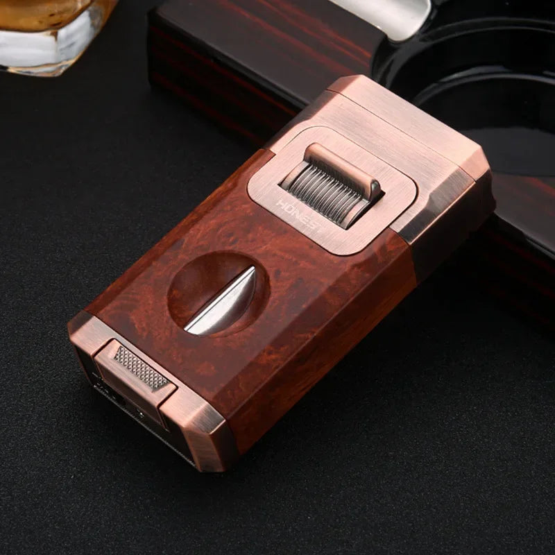 Jet Lighter with V Shape Cutter Cigar Holder Refillable