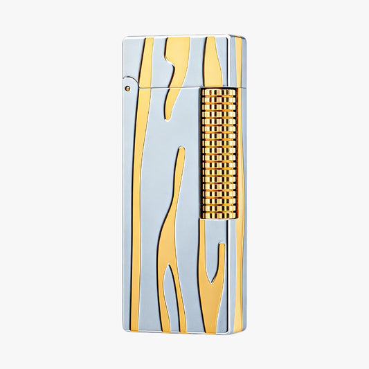 Dunh Two-Tone Gold & Silver Flowing Inlay Pattern Soft Flame Lighter #003