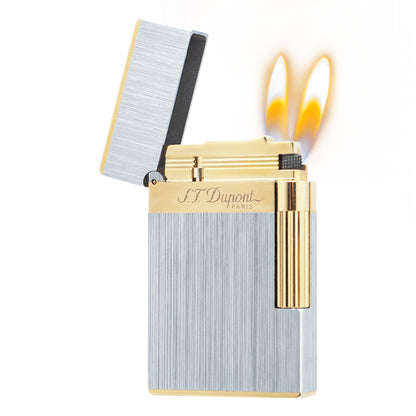 Double Flames Brushed Metal Dupont Gas Lighter #301