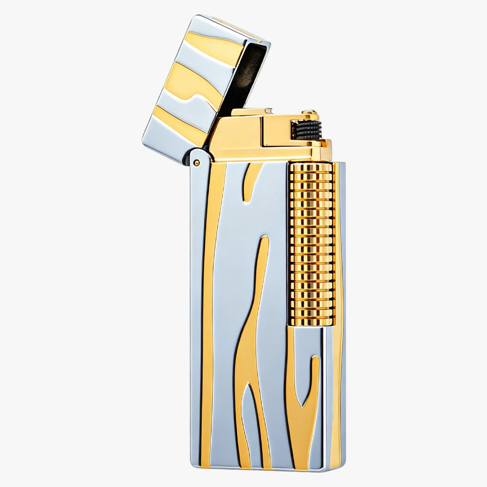 Dunh Two-Tone Gold & Silver Flowing Inlay Pattern Soft Flame Lighter #003
