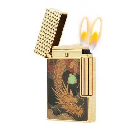 Double Flame S.T. Dupont Ligne 2 Maki-e Dragon Lacquered Lighter#219
