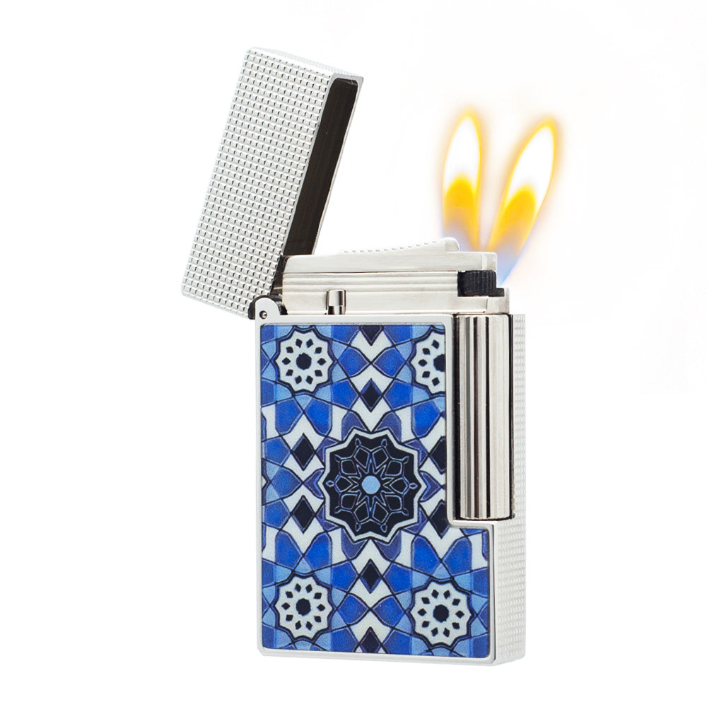 Double Flame S.T. Dupont Ligne 2 Alhambra Collection Blue Mosaic Lighter#222