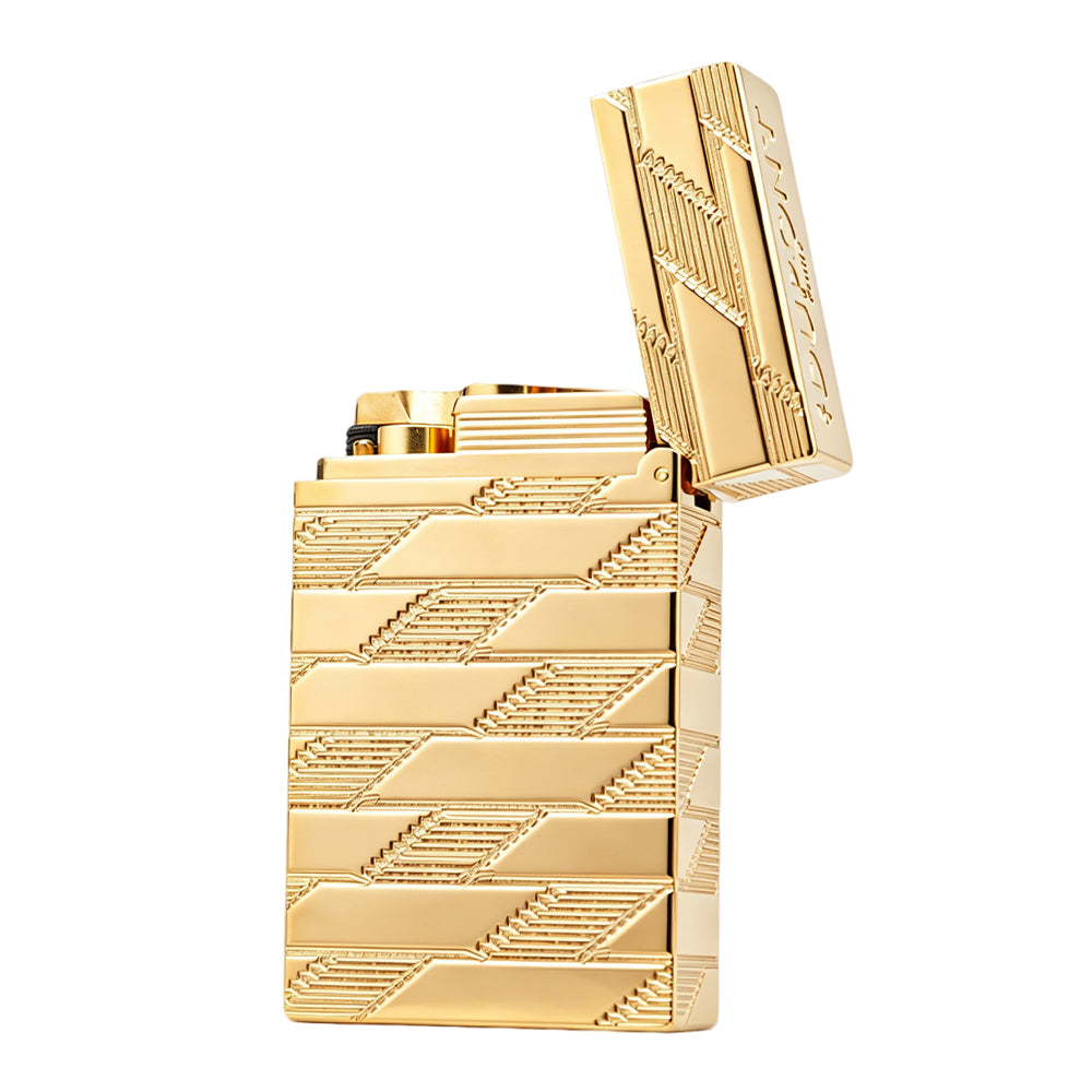 S.T. Dupont Ligne 2 Luxury Monogram Guilloche Gold Luxury Torch Flame & Double Flame Lighter#604