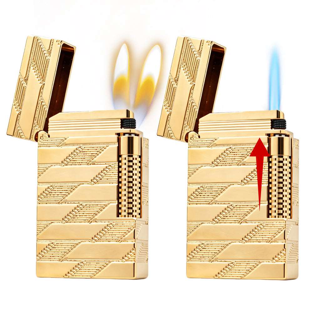 S.T. Dupont Ligne 2 Luxury Monogram Guilloche Gold Luxury Torch Flame & Double Flame Lighter#604