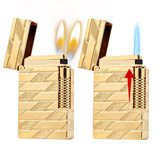 S.T. Dupont Ligne 2 Luxury Monogram Guilloche Gold Luxury Torch Flame & Double Flame Lighter#604