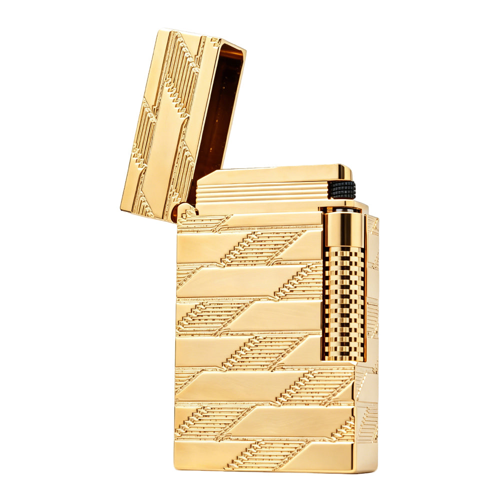 S.T. Dupont Ligne 2 Luxury Monogram Guilloche Gold Luxury Torch Flame & Double Flame Lighter#604