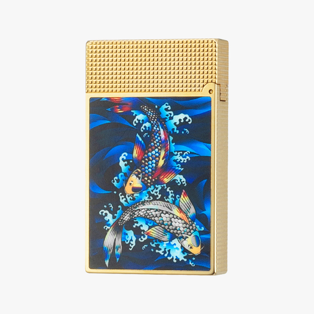 Dupont L2 Koi Fish Gold Silver Single & Double Flame Lighter #179