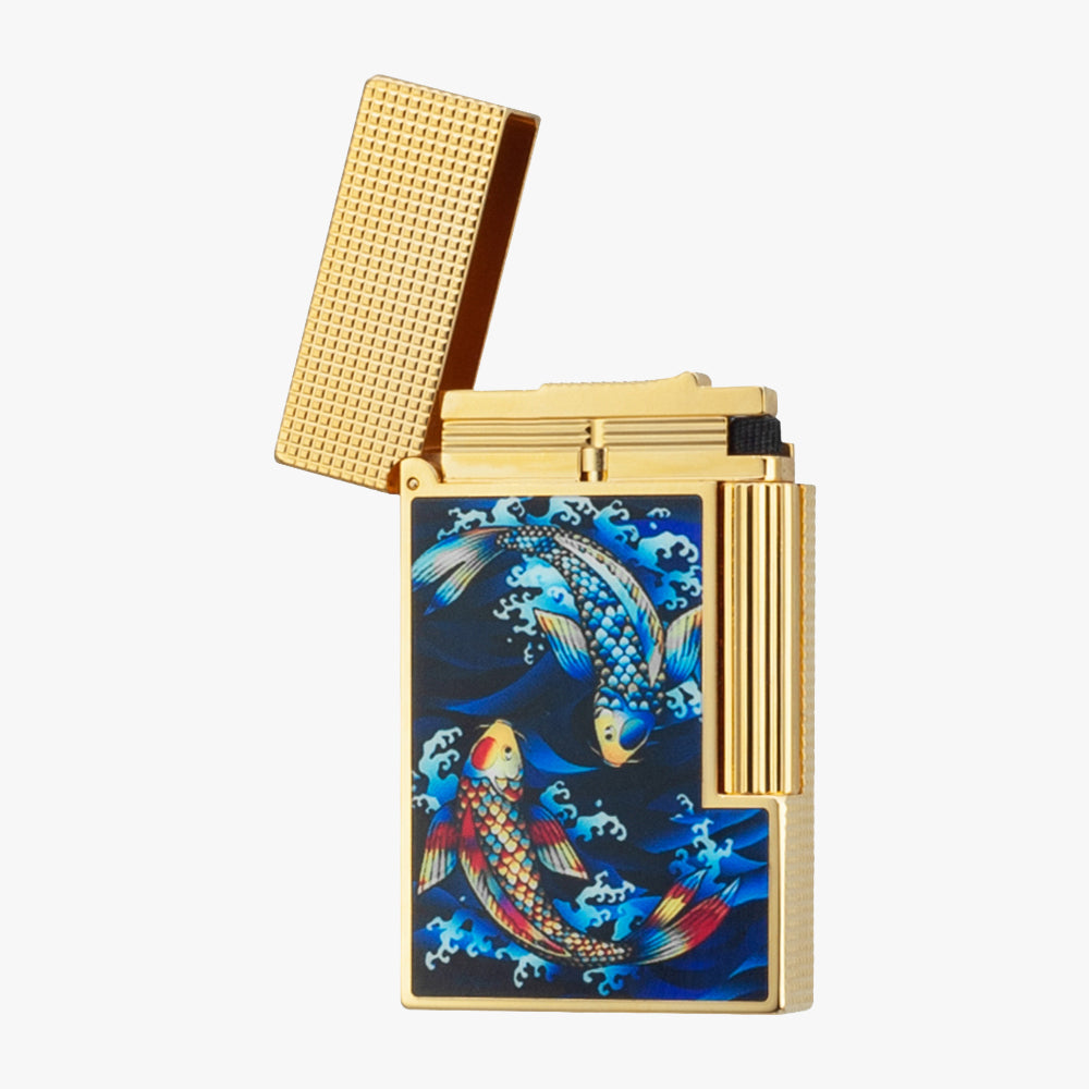 Dupont L2 Koi Fish Gold Silver Single & Double Flame Lighter #179