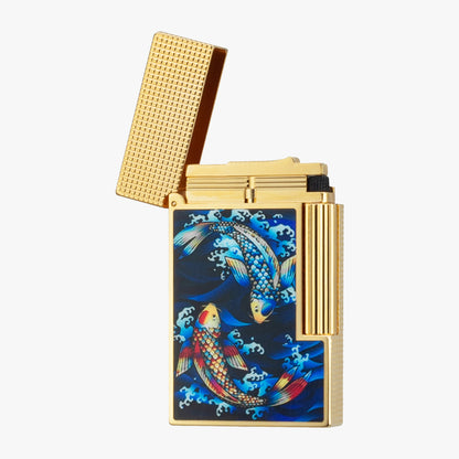Dupont L2 Koi Fish Gold Silver Single & Double Flame Lighter #179