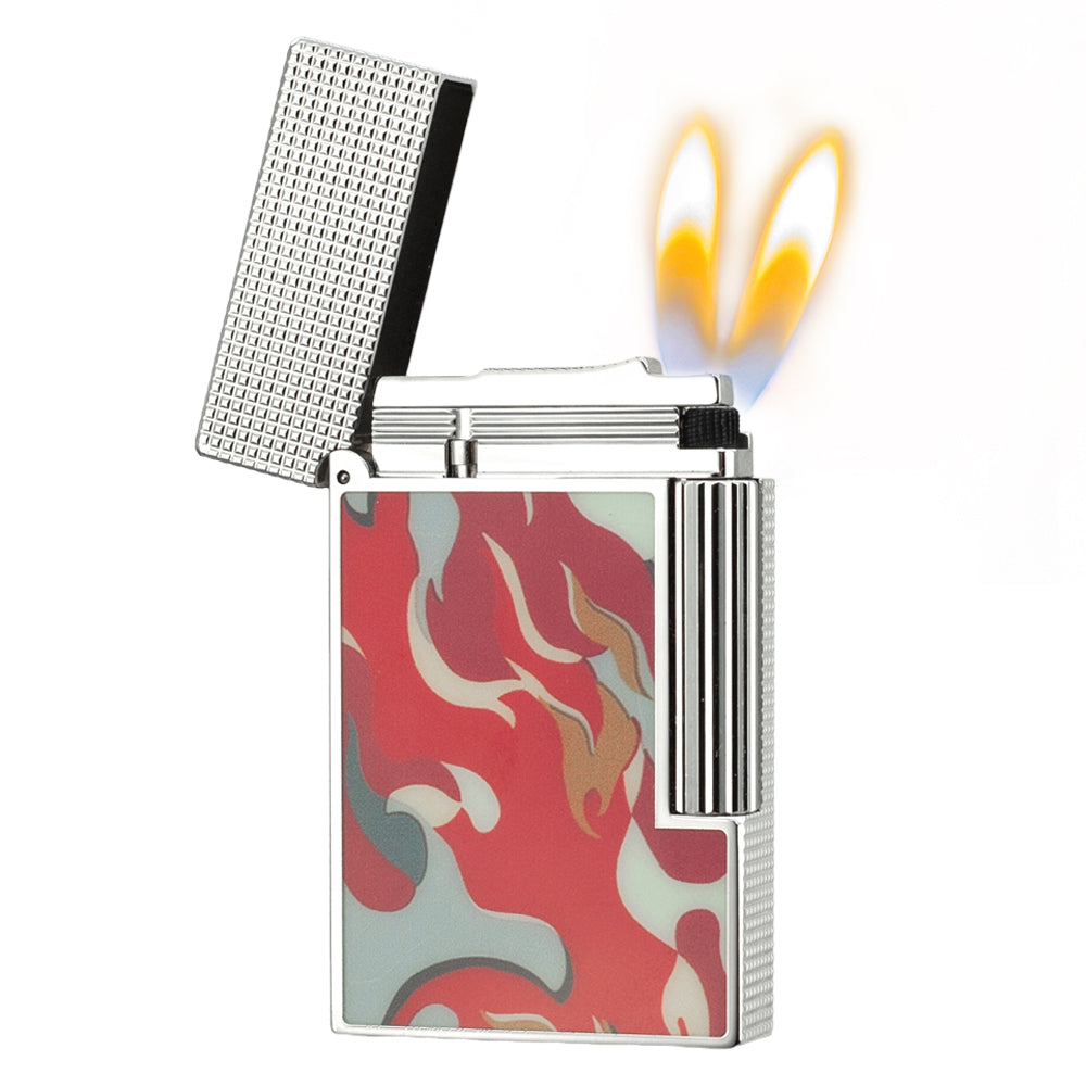 Double Flame S.T. Dupont Ligne 2 Camo Red Guilloche Cling Flame Lighter #198