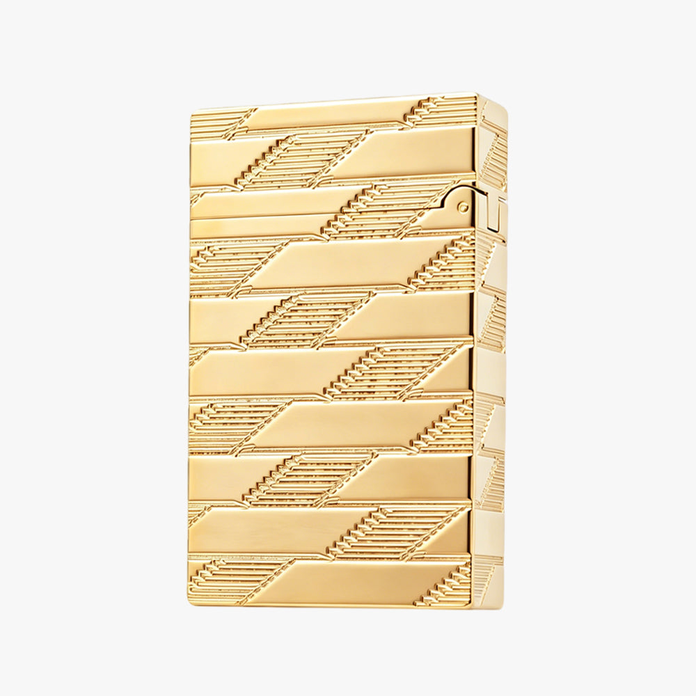 Dupont L2 Monogram Guilloche Gold Switchable Dual Flame Lighter #604