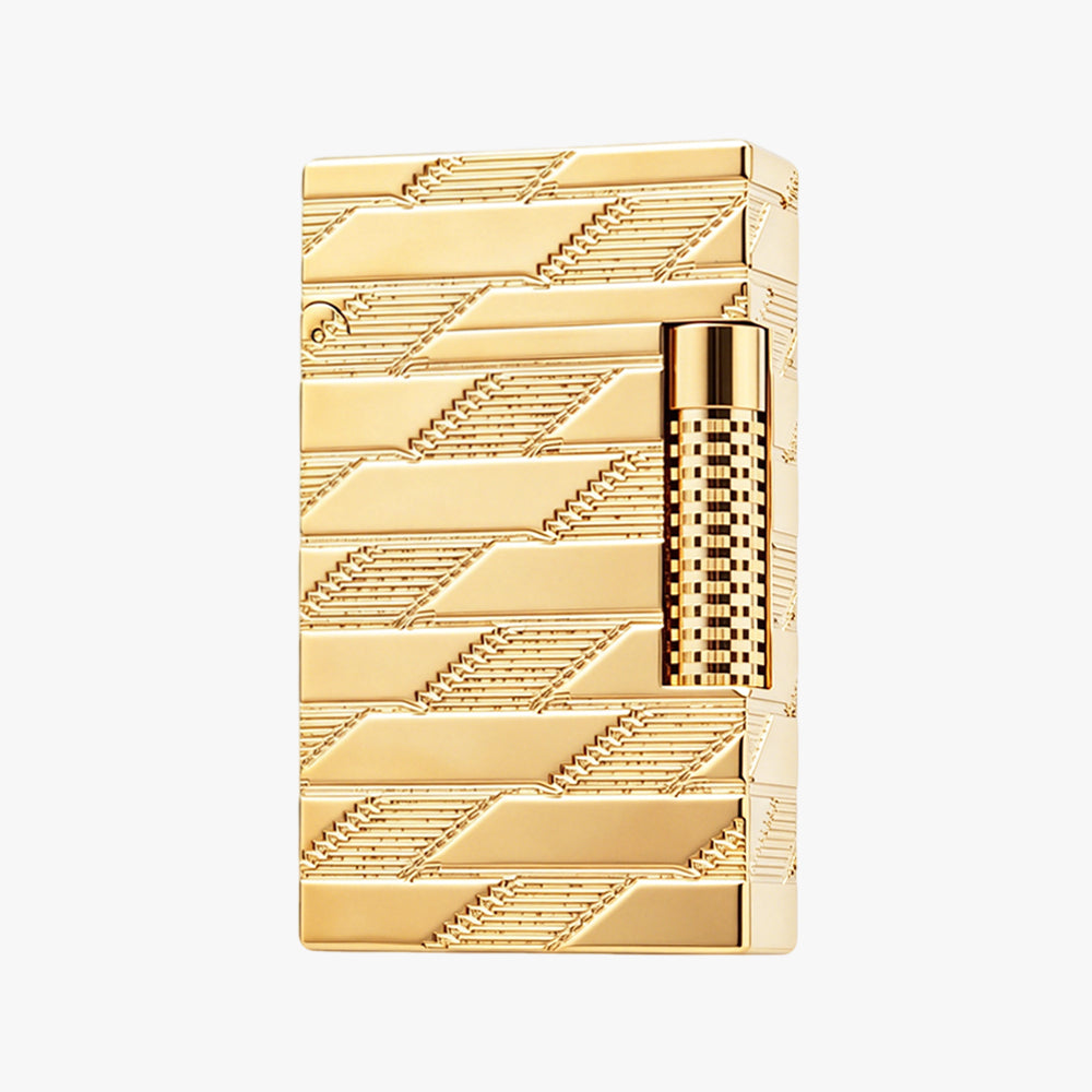 Dupont L2 Monogram Guilloche Gold Switchable Dual Flame Lighter #604