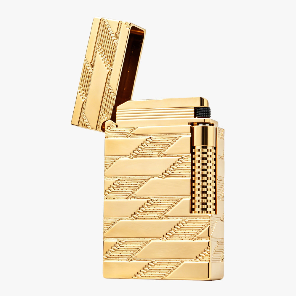 Dupont L2 Monogram Guilloche Gold Switchable Dual Flame Lighter #604