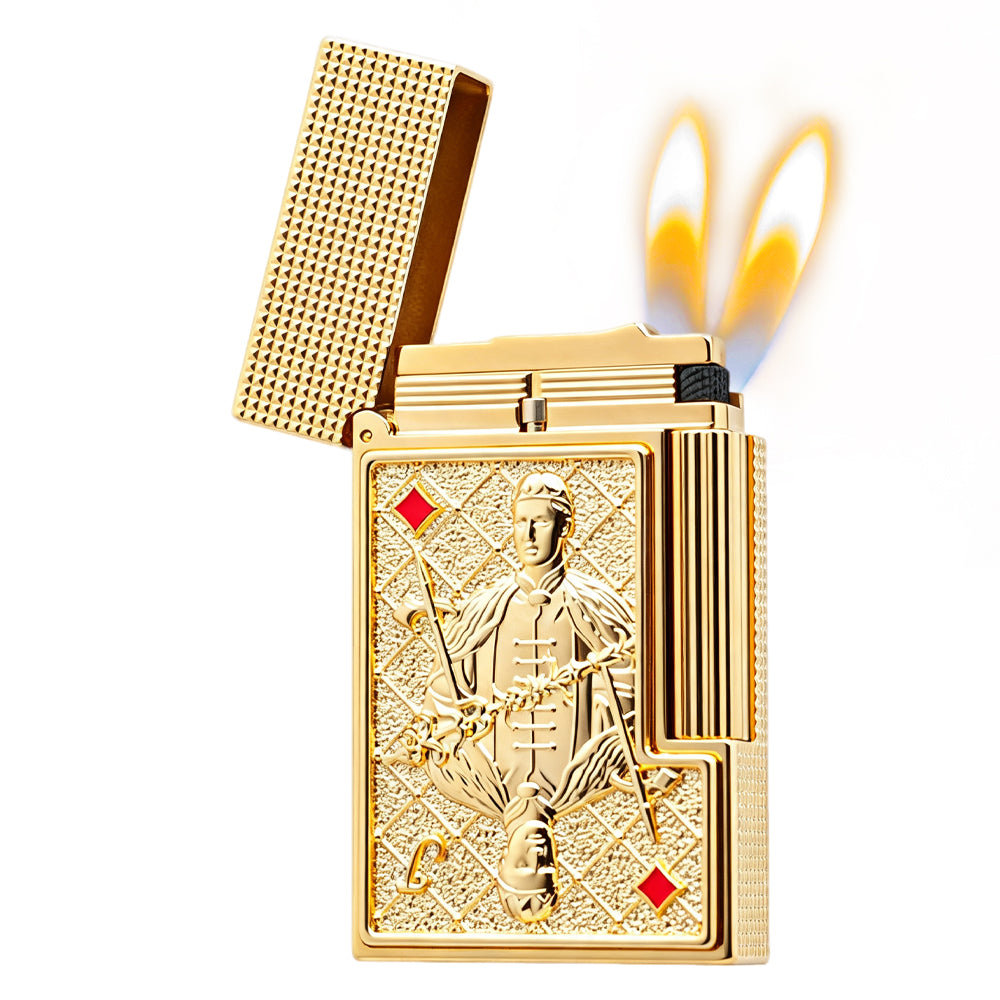 S.T. Dupont Playing Card Embossed Gold Double Flame Lighter #248