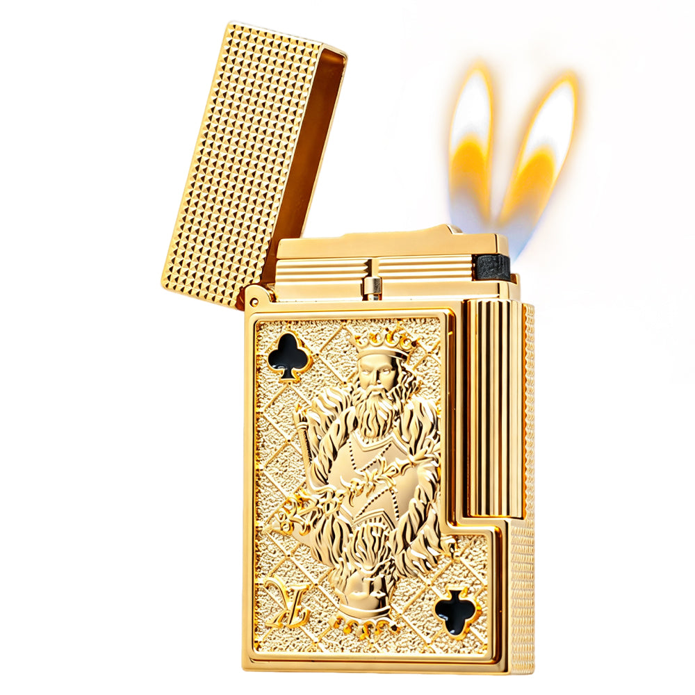 S.T. Dupont Playing Card Embossed Gold Double Flame Lighter #248