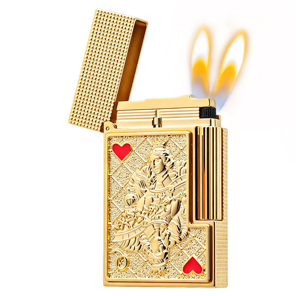 S.T. Dupont Playing Card Embossed Gold Double Flame Lighter #248