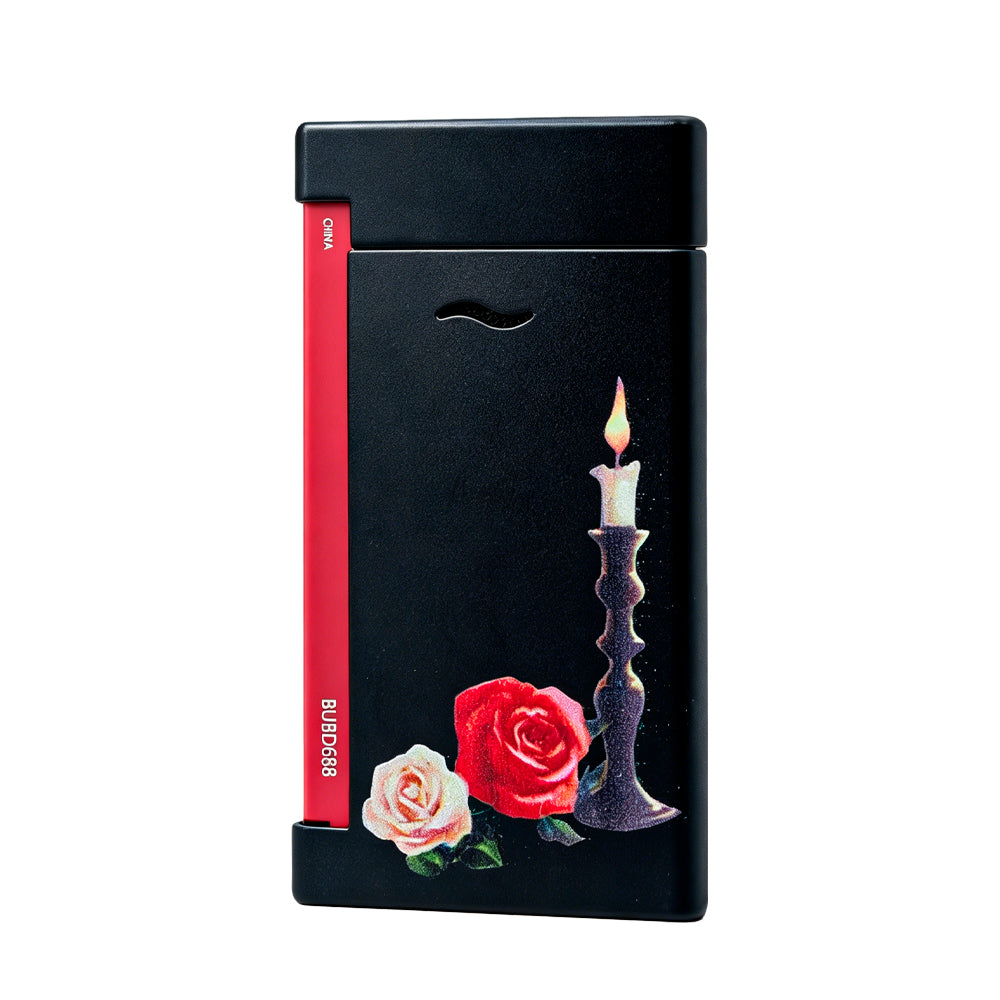 S.T. Dupont Black Red Lighter Slim 7 Skull and Roses Design #004
