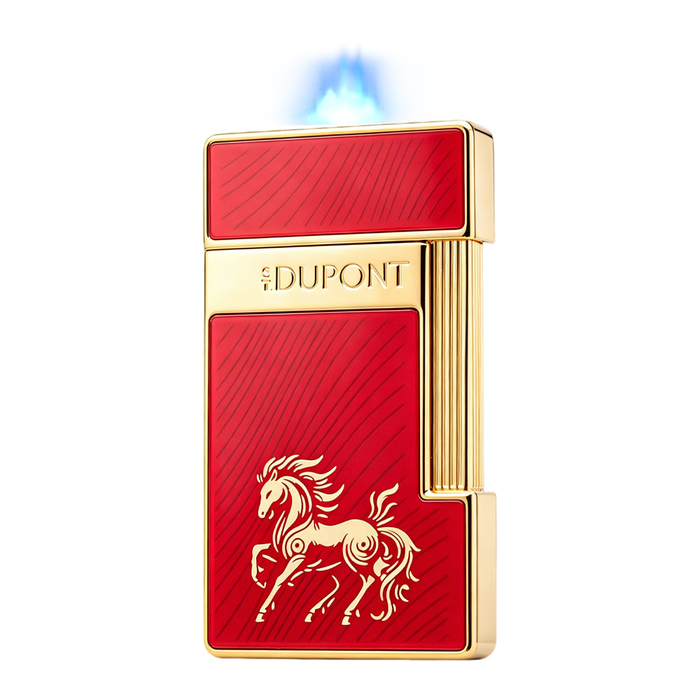 S.T. Dupont Slimmy Red Gold Horse Lacquer Torch Flame Lighter #106