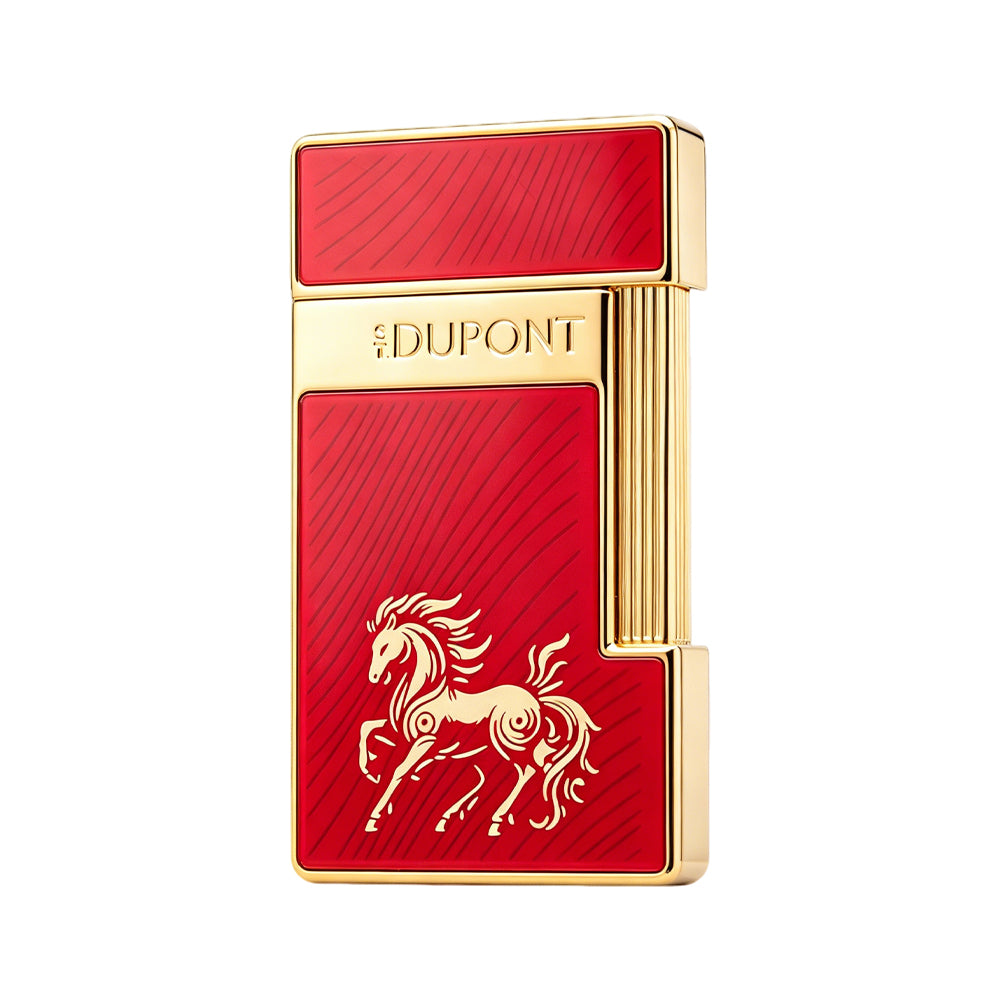 S.T. Dupont Slimmy Red Gold Horse Lacquer Torch Flame Lighter #106