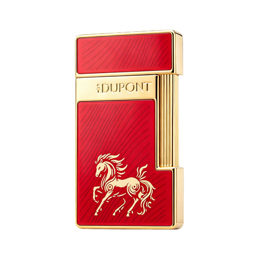 S.T. Dupont Slimmy Red Gold Horse Lacquer Torch Flame Lighter #106