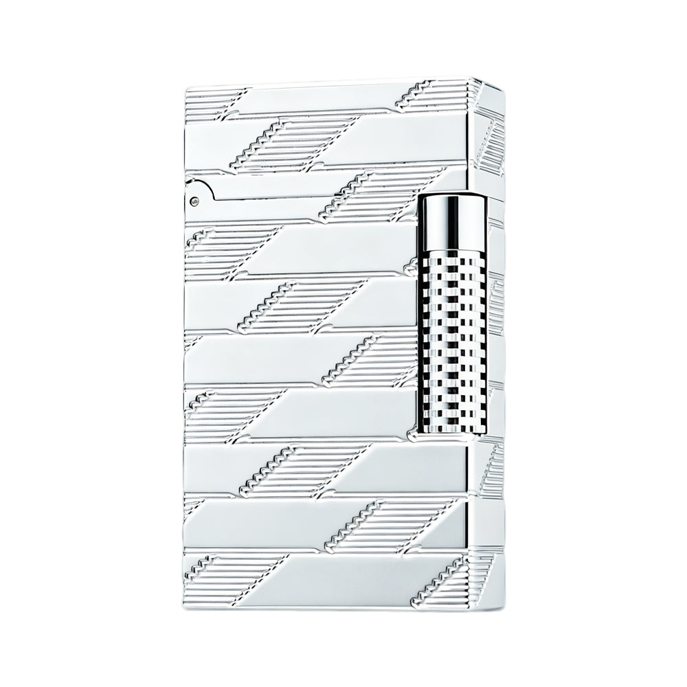 Dupont L2 Monogram Guilloche Silver Switchable Dual Flame Lighter #604