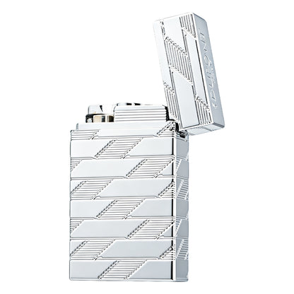 Dupont L2 Monogram Guilloche Silver Switchable Dual Flame Lighter #604