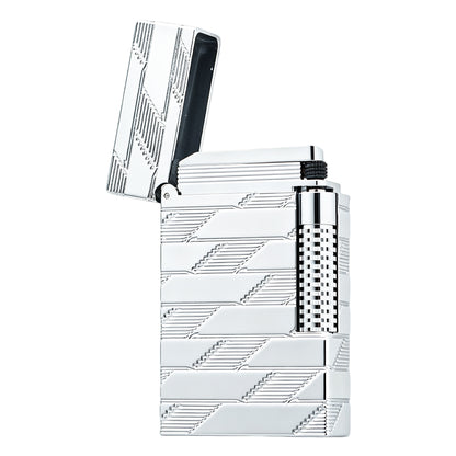Dupont L2 Monogram Guilloche Silver Switchable Dual Flame Lighter #604