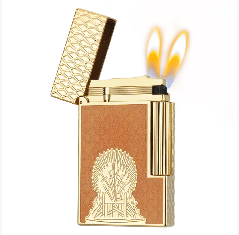 Double Flames S.T. Dupont Ligne 2 Game of Thrones Lighter – Fire Orange with Dragon Scale Design #196